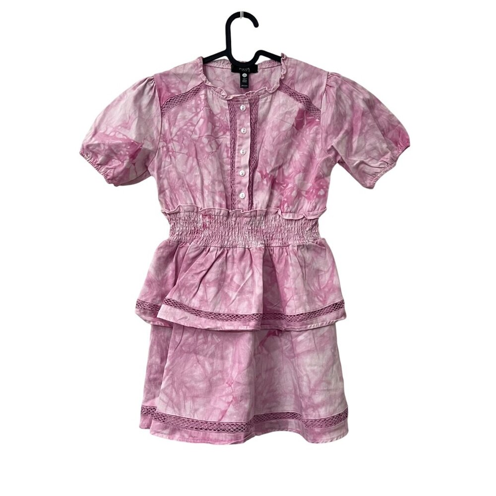 Aqua Girls Pink Tie Dye Lace Ruffle Layered Fit Flare Dress Size Large